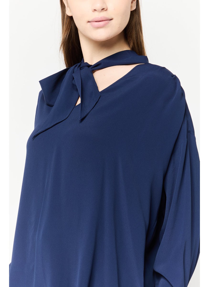 Harmont & Blaine Women V-Neck Plain Top, Navy  - Image 3