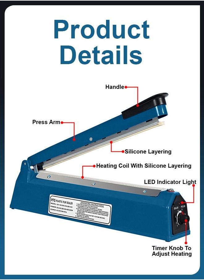 DBLEW 300mm Electric Manual Hand Impulse Heat Vacuum Food Sealer Sealing Packaging Machine For Plastic Packet Pouch Bag Polybag Packing Kitchen Seal Package Poly  - Image 2
