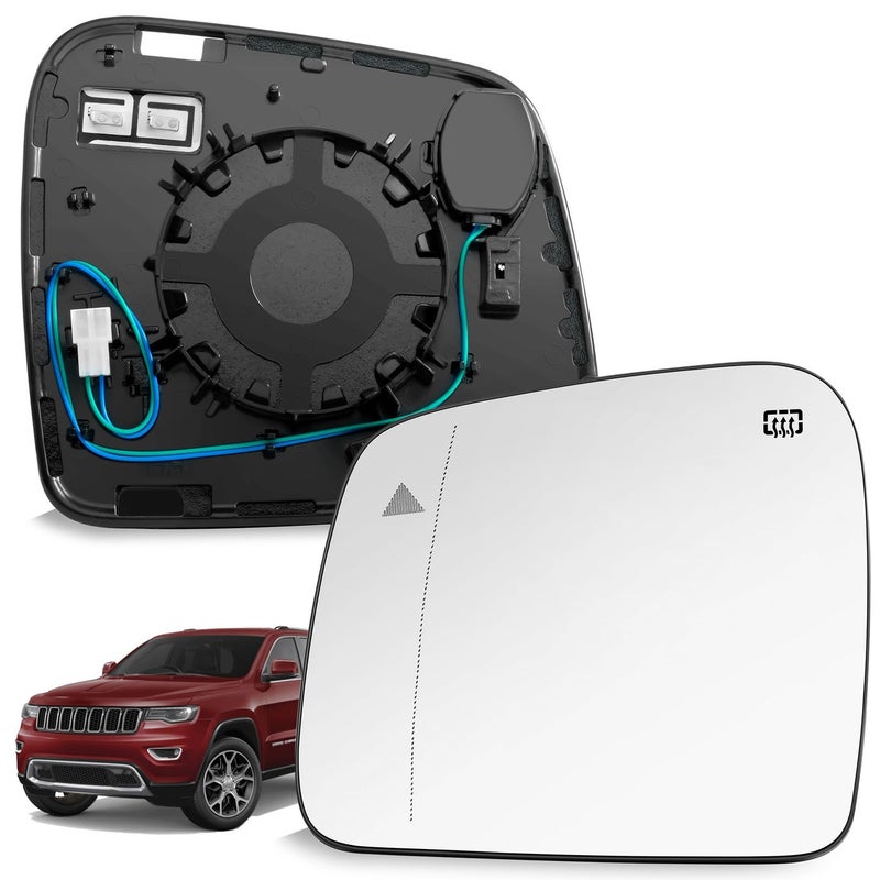 SNEMEEY Left Driver Side Mirror Replacement Glass for Jeep Grand Cherokee 20132020 and Dodge Durango 20142019 Heated Mirrors Blind Spot Detection Backing Plate Review Mirror Indicator