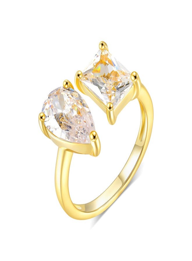 MDFUN 18K Adjustable Eternity Ring for Women Tear Drop/Emerald Cut Cubic Zirconia Open Promise Engagement Wedding Rings Yellow Gold Plated Eternity Rings - Image 1