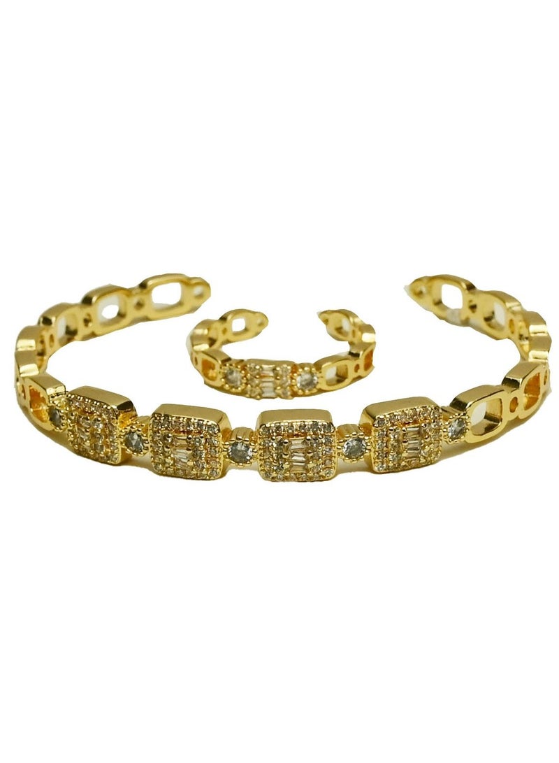 سوار وخاتم مطلي بالذهب والزركونيا - Image 1