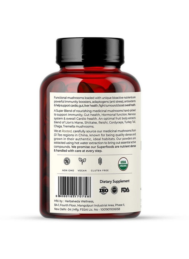 Rooted Mushroom Complex - 7 Mushrooms blend for Heart, Liver, Gut, Energy & Immunity (120 Veg Caps, 500 mg) |USDA organic, > 30% Beta Glucans Pack of - 2 - Image 3
