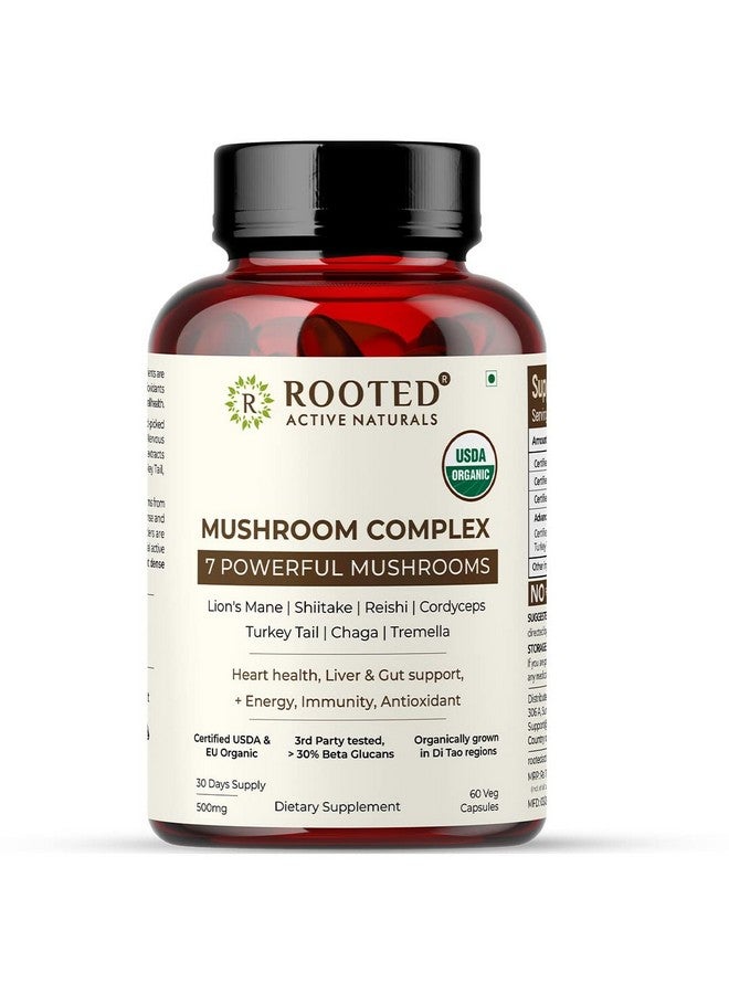Rooted Mushroom Complex - 7 Mushrooms blend for Heart, Liver, Gut, Energy & Immunity (120 Veg Caps, 500 mg) |USDA organic, > 30% Beta Glucans Pack of - 2 - Image 2
