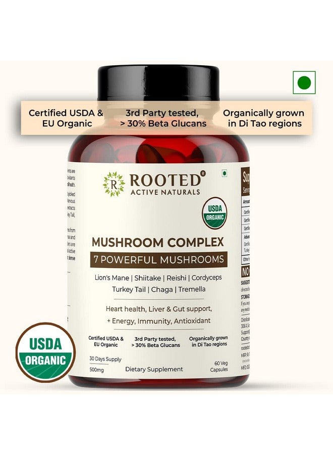 Rooted Mushroom Complex - 7 Mushrooms blend for Heart, Liver, Gut, Energy & Immunity (120 Veg Caps, 500 mg) |USDA organic, > 30% Beta Glucans Pack of - 2 - Image 5