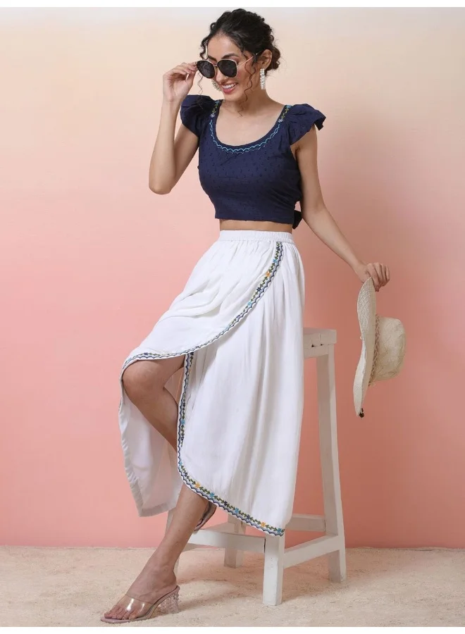 AKS  Indigo & White Embroidered Co -Ord Set for Women | Best Price UAE