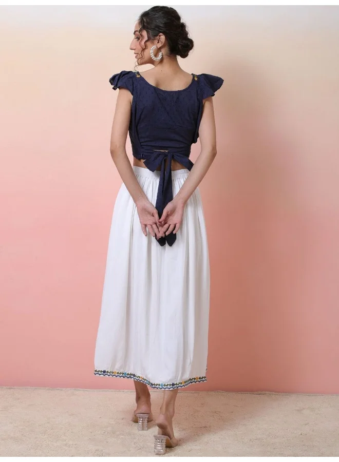 AKS  Indigo & White Embroidered Co -Ord Set for Women | Best Price UAE