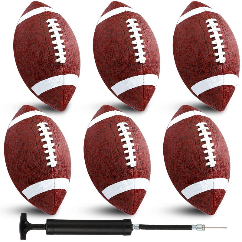 Jerify Composite Leather Footballs Official Size Composite Leather Balls Inflatable Footballs with Pump Bulk for Indoor Outdoor Training and Recreational Play6 Pcs