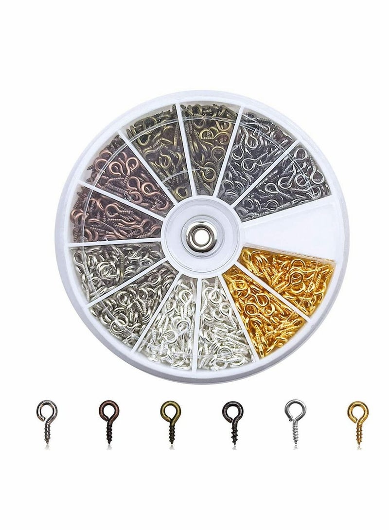 600PCS Small Screw Eye Pins 8 x 4mm Eye pins Hooks Mini Screw Eye Pin Peg for Arts Crafts Projects Self Tapping Screws Hooks Ring for Cork Top Bottles Charm Bead DIY Jewelry Making (6 Colors) - Image 1