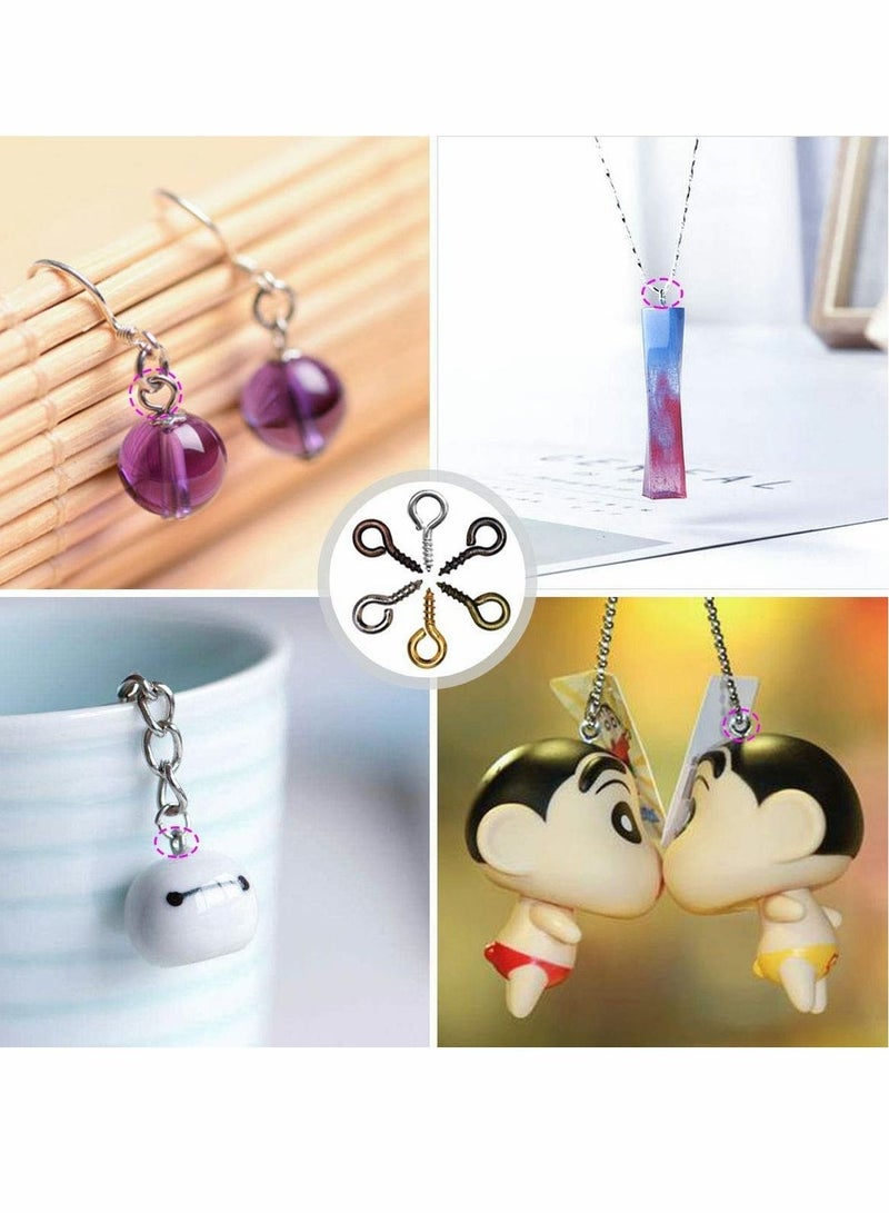 600PCS Small Screw Eye Pins 8 x 4mm Eye pins Hooks Mini Screw Eye Pin Peg for Arts Crafts Projects Self Tapping Screws Hooks Ring for Cork Top Bottles Charm Bead DIY Jewelry Making (6 Colors) - Image 2