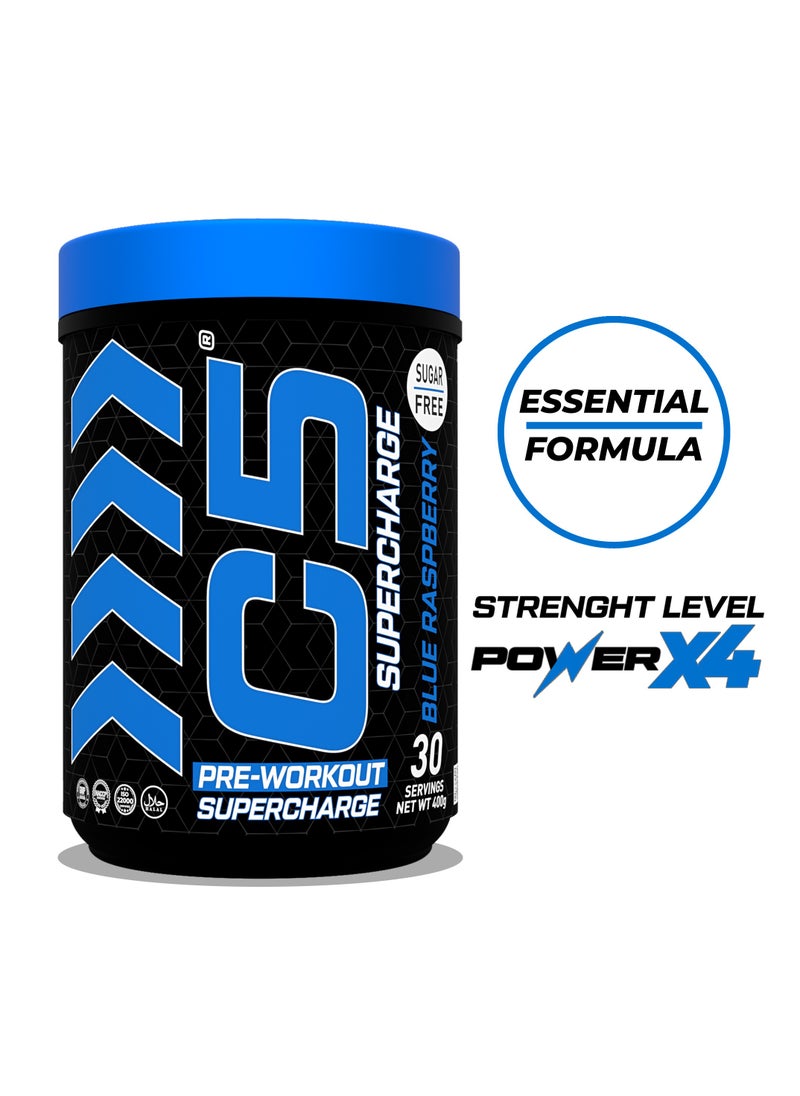 C5 C5 Supercharge Pre Workout Powder Blue Raspberry - 30 Servings, 200mg High Caffeine - Sugar Free -Zero Calories - Beta Alanine - Citrulline Malate, Creatine HCL High-Performance PreWorkout Booster Supplement  - Image 2