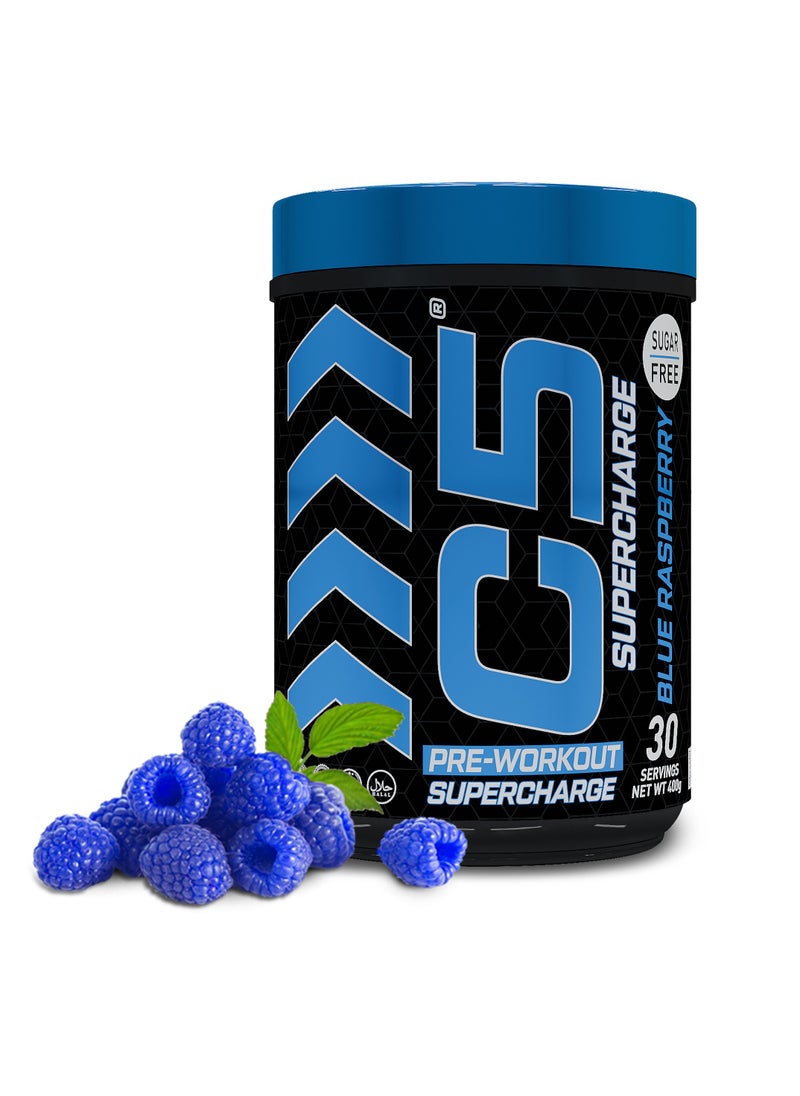 C5 C5 Supercharge Pre Workout Powder Blue Raspberry - 30 Servings, 200mg High Caffeine - Sugar Free -Zero Calories - Beta Alanine - Citrulline Malate, Creatine HCL High-Performance PreWorkout Booster Supplement  - Image 1