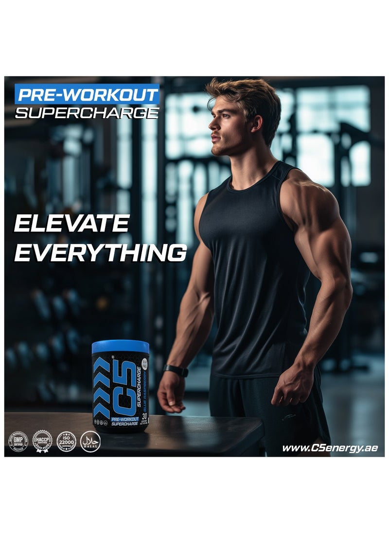 C5 C5 Supercharge Pre Workout Powder Blue Raspberry - 30 Servings, 200mg High Caffeine - Sugar Free -Zero Calories - Beta Alanine - Citrulline Malate, Creatine HCL High-Performance PreWorkout Booster Supplement  - Image 5
