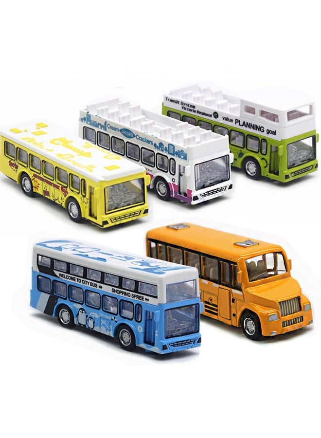 KIDAMI School Bus Toys Cars Set Die Cast Metal Toy Cars Double Decker City Bus Vehicles, Openable Doors, Pull Back Cars Play Toys For Birthday Gift Vehicle - Image 1