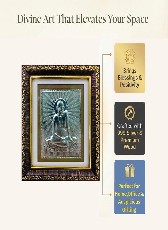 ARTSMINE – 999 Pure Silver Swami Samarth Frame – Table Top & Wall Mount for Pooja Room, Home & Office | Purity Certificate Included | Wedding & Corporate Gift – 13.5 × 12 CM - Image 1