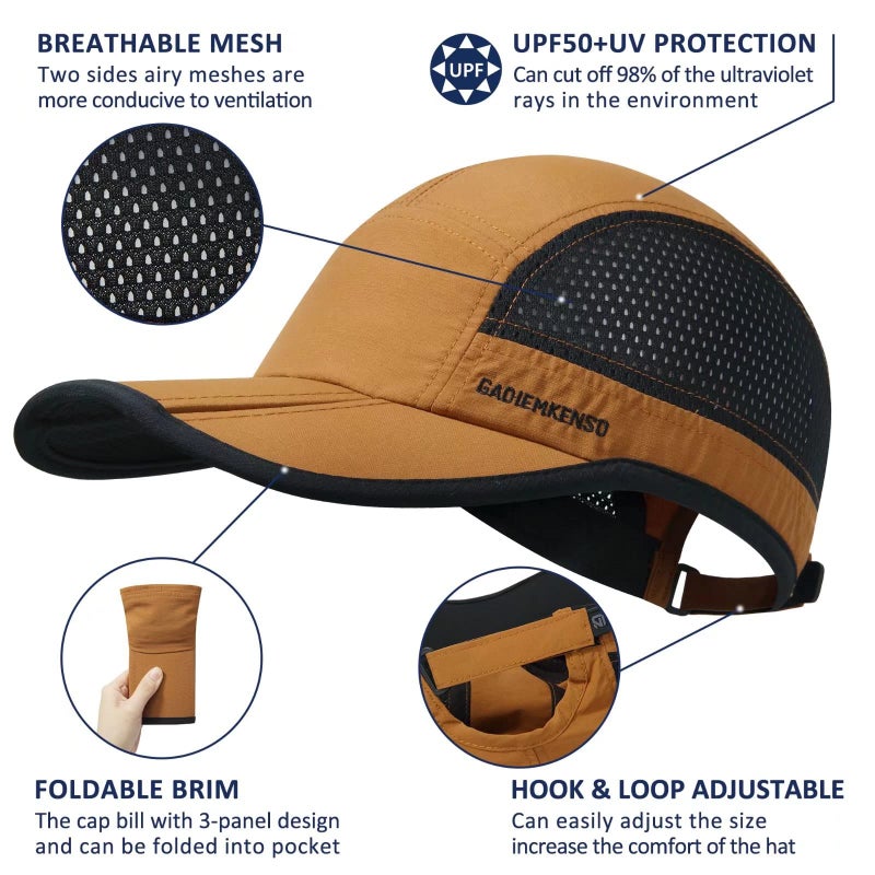 GADIEMKENSD GADIEMKENSD Men Outdoor Hat Reflective Folding Running Sport Hats Summer Cool UPF 50 Sun Unstructured Baseball Caps for Men Women Breathable Light Quick Dry Travel Golf Hat Camel  - Image 2