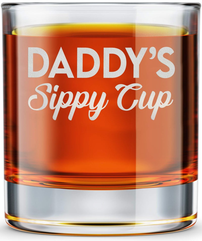 DADDY FACTORY Daddys Sippy Cup Fathers Day Gift for Dad Husband Father  Whiskey Glass  New Dad Gifts  1025 oz Engraved Old Fashioned Rocks Glass for Expecting Father
