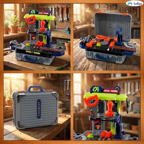FunBlast Kids 3 in 1 Tool Kit Suitcase with Workbench – Pretend Play Tool Set for Boys, Portable Engineer Toy with Tools, DIY Construction Playset Gift for Kids 3-8 Years (Small-30 Pcs) - Image 3
