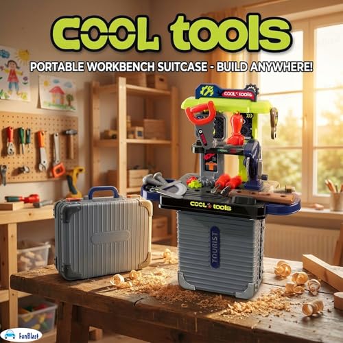 FunBlast Kids 3 in 1 Tool Kit Suitcase with Workbench – Pretend Play Tool Set for Boys, Portable Engineer Toy with Tools, DIY Construction Playset Gift for Kids 3-8 Years (Small-30 Pcs) - Image 5