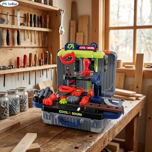 FunBlast Kids 3 in 1 Tool Kit Suitcase with Workbench – Pretend Play Tool Set for Boys, Portable Engineer Toy with Tools, DIY Construction Playset Gift for Kids 3-8 Years (Small-30 Pcs) - Image 4