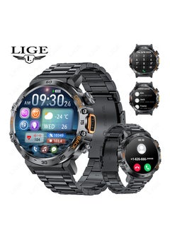 LIGE men's 1.53'' TFT Full Touch Screen Smartwatches Sports Waterproof with LED Flashlight Steel Black  - Image 2
