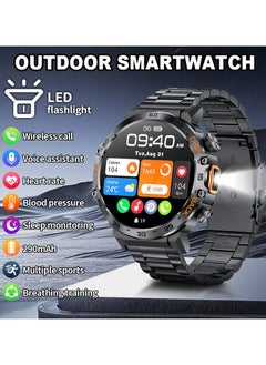 LIGE men's 1.53'' TFT Full Touch Screen Smartwatches Sports Waterproof with LED Flashlight Steel Black  - Image 4