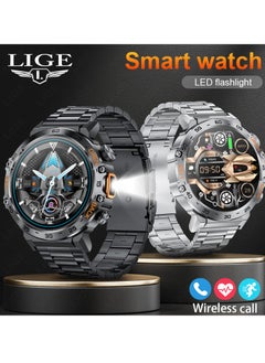 LIGE men's 1.53'' TFT Full Touch Screen Smartwatches Sports Waterproof with LED Flashlight Steel Black  - Image 5
