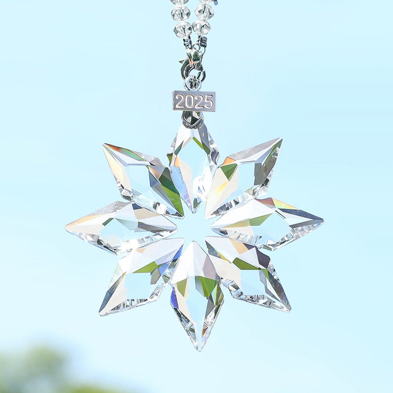 Generic Big octagonal crystal snowflake car pendant decoration hanging rearview mirror car pendant cross-border delivery Transparent