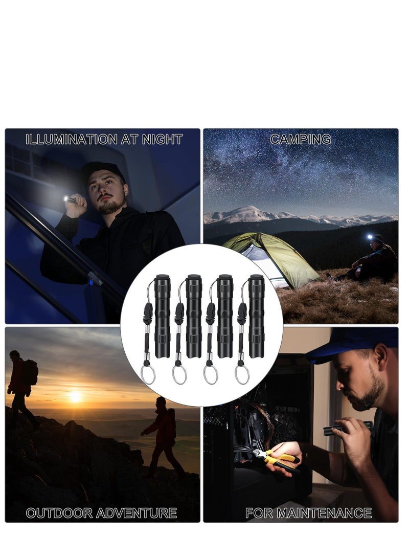 12 Pcs Mini Flashlights Bulk LED Handheld Torches with Lanyard Bright Battery Operated Aluminum Flash Lights for Camping Night Reading Party Favor Keychain Gift Black - Image 5