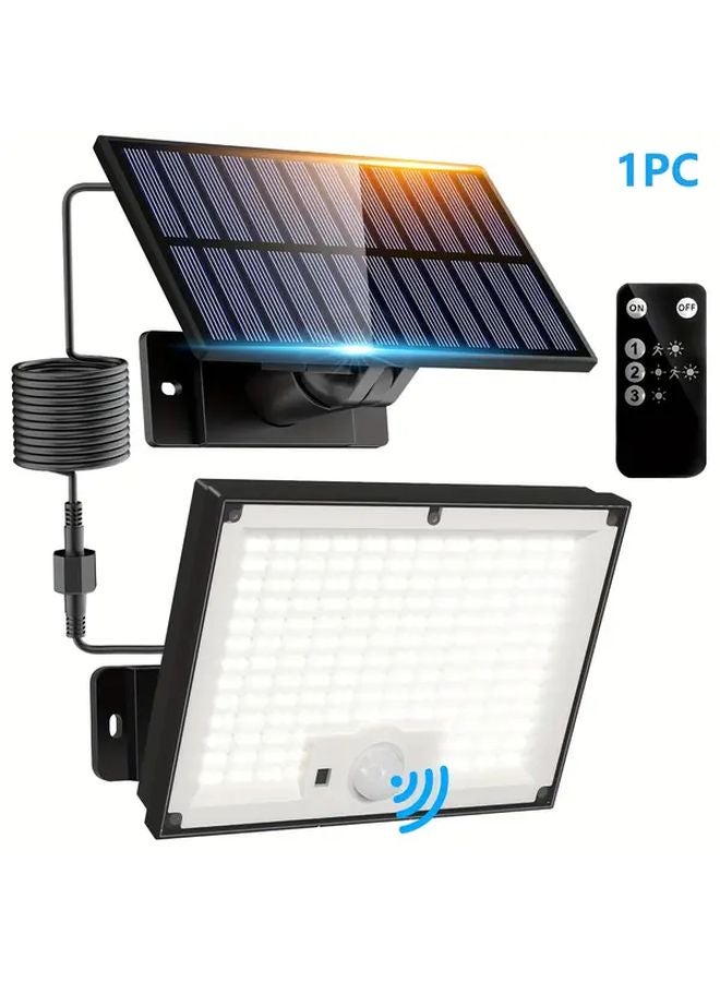 مصباح حائط خارجي أبيض شمسي مع مستشعر حركة ووحدة تحكم عن بعد، 3 أوضاع، مقاوم للماء IP65، كابل بطول 19685 بوصة - Image 1
