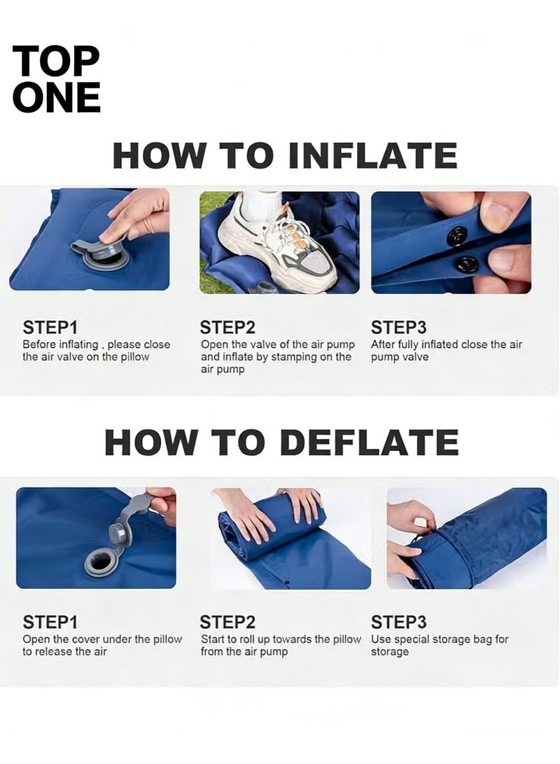 TOP ONE Double camping sleeping mat | Ultralight camping mat | With pillow | Built-in foot pump | Inflatable sleeping mat |camping bed、camping mattress、camping mat、sleeping pad| Lightweight and portable | Suitable for camping | Backpacking | Hiking | Tent camping. - Image 5