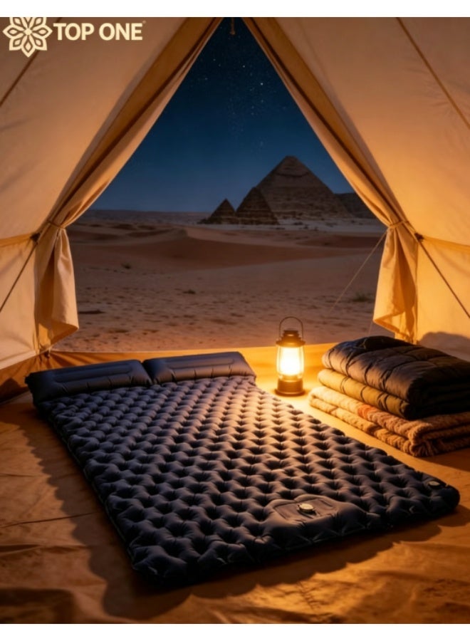 TOP ONE Double camping sleeping mat | Ultralight camping mat | With pillow | Built-in foot pump | Inflatable sleeping mat |camping bed、camping mattress、camping mat、sleeping pad| Lightweight and portable | Suitable for camping | Backpacking | Hiking | Tent camping. - Image 1