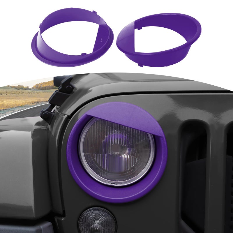 JOSHELA for Jeep JK Angry Eyes Headlight Cover Trim Fit for Jeep Wrangler JK JKU 20072017 Purple Exterior Accessories 2pcs