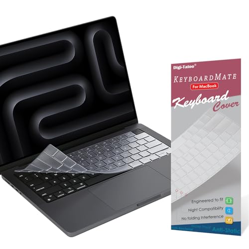 Digi-Tatoo Keyboard Cover Compatible w/New MacBook Pro 14 (M5)/16 Air 13/15 2025~2021 M5 M4 M3 M2 Pro/Max (A3434 A3240 A3241 A3112 A3401 A3185 A3403 A3186 A3113 A3114 A2992 A2918 A2991) High Transparent TPU - Image 1