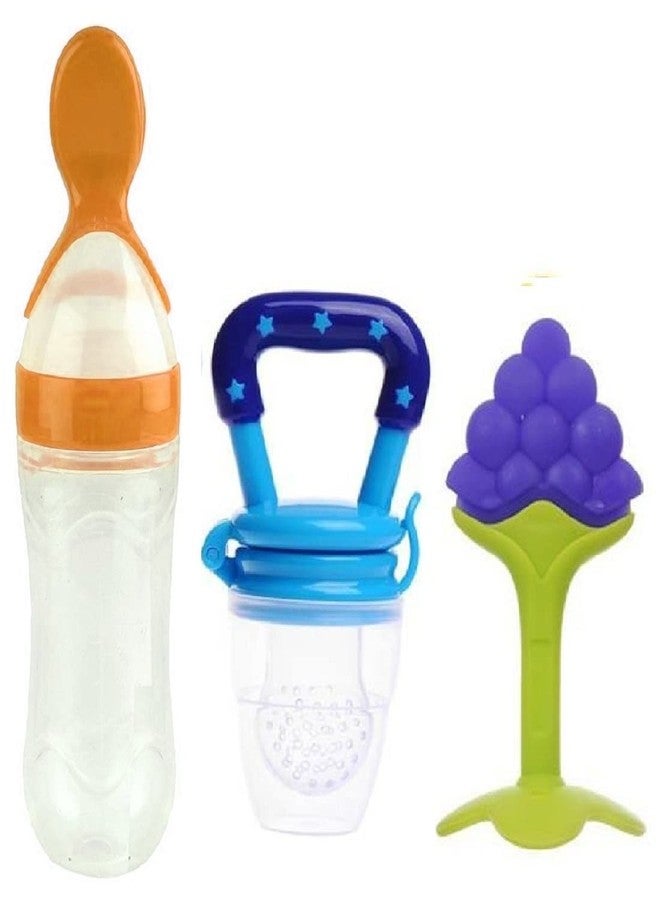 Lappu Baby Rice Paste Milk Bottle Food Feeder & Baby Fruit Nibbler & Silicone Teether (Combo Saver Pack) (Multicolor_5) - Image 1