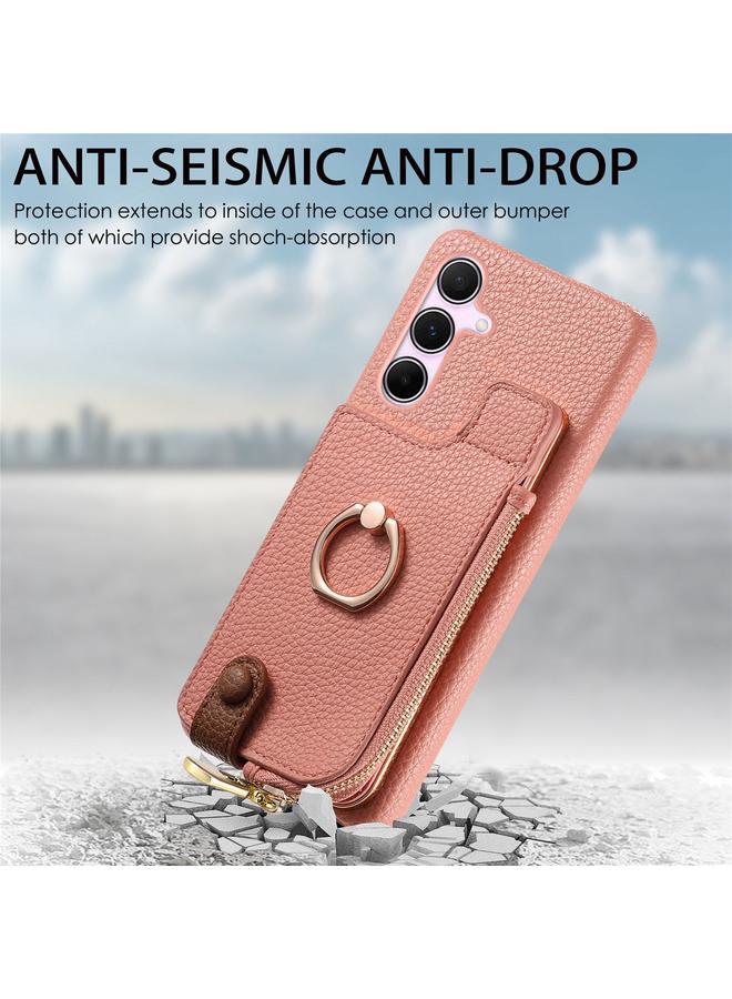 اس-توب جراب لهاتف Samsung Galaxy A55 5G مصنوع من جلد الليتشي مع حافة زيتية وسحاب ومحفظة خلفية للهاتف - Image 2