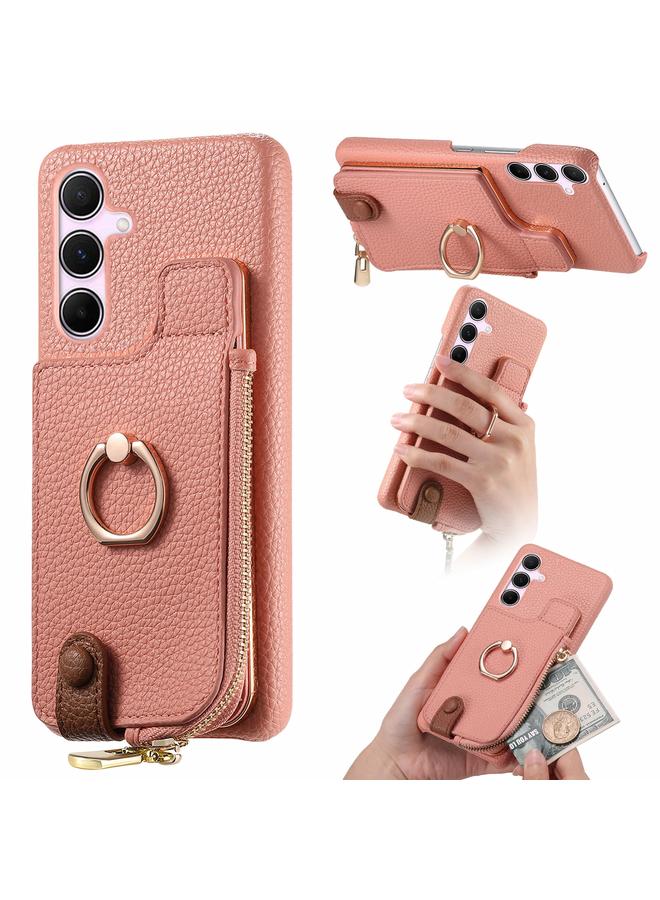 اس-توب جراب لهاتف Samsung Galaxy A55 5G مصنوع من جلد الليتشي مع حافة زيتية وسحاب ومحفظة خلفية للهاتف - Image 1