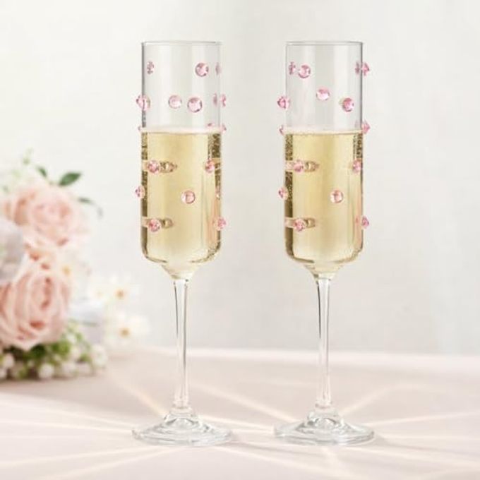 2 Pack Valentine Champagne Glasses Pink Wine Glasses 6 oz Galentine Gift for Women Polka Dot Cute Thick Cup Coquette Wedding Gift Crystal Decoration for Wedding Birthday Party Housewarming Anniversary
