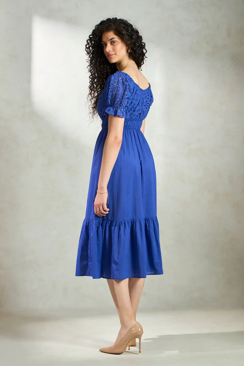 Virgio Purple Solid Cotton Schiffli Dress for Women for Women | Best Price UAE