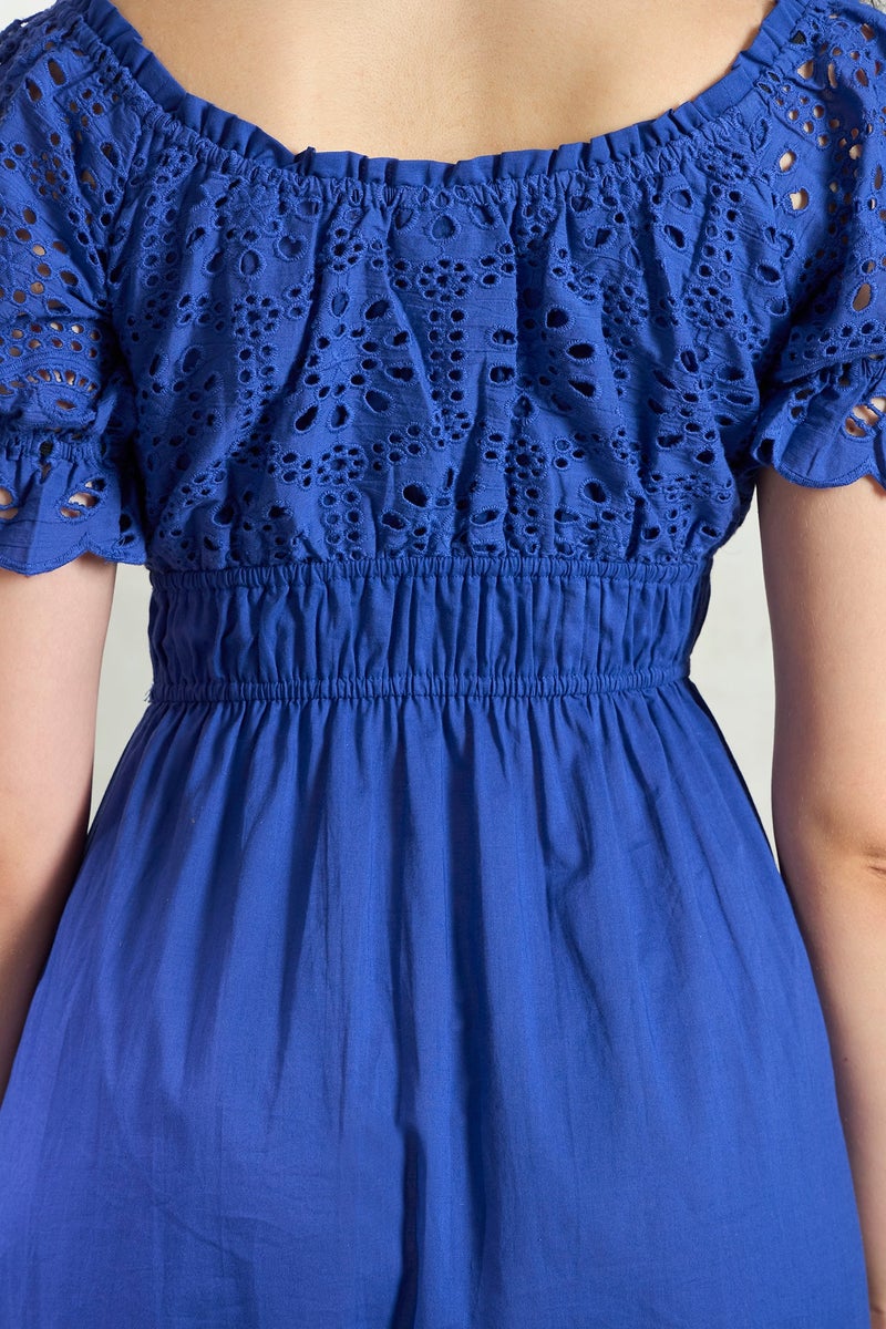 Virgio Solid Cotton Schiffli Dress for Women - Image 4