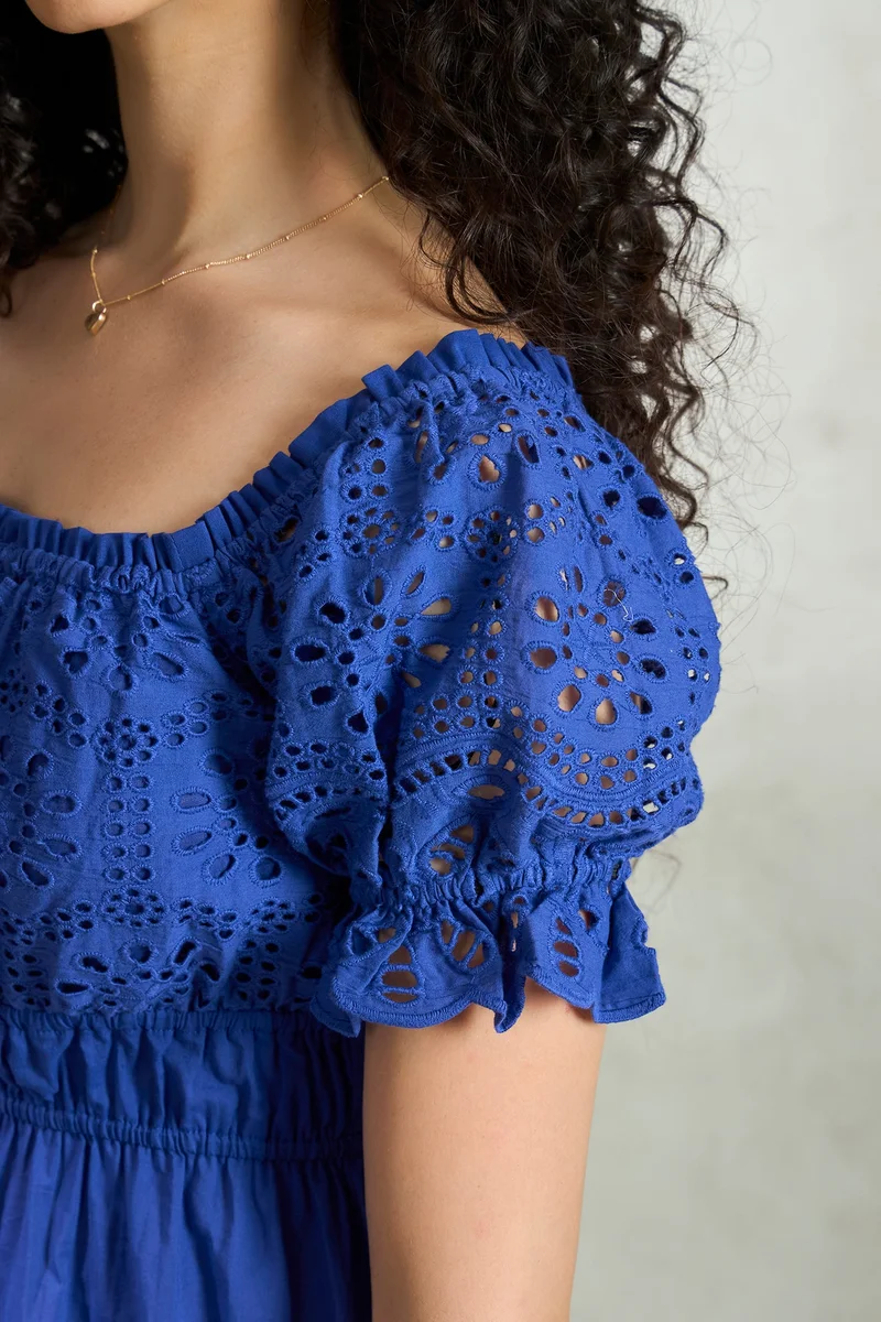 Virgio Purple Solid Cotton Schiffli Dress for Women for Women | Best Price UAE