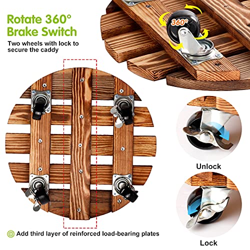 HOHY 2-Pack 12" Plant Caddy Plant Stand with Wheels Heavy Duty Wood Rolling Plant Stand with 2 360° Lockable Wheels,Indoor Outdoor Plant Roller for Large Planters, Flower Pot, Patio - Image 5