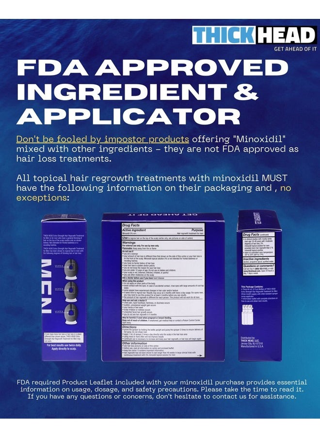 Thick Head - Minoxidil Topical Solution Extra Strength Hair Regrowth Treatment For Men With Easy Spray Applicator Clinically Proven - Image 1