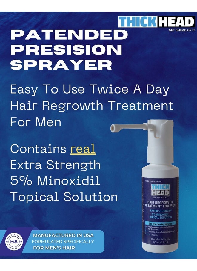 Thick Head - Minoxidil Topical Solution Extra Strength Hair Regrowth Treatment For Men With Easy Spray Applicator Clinically Proven - Image 1