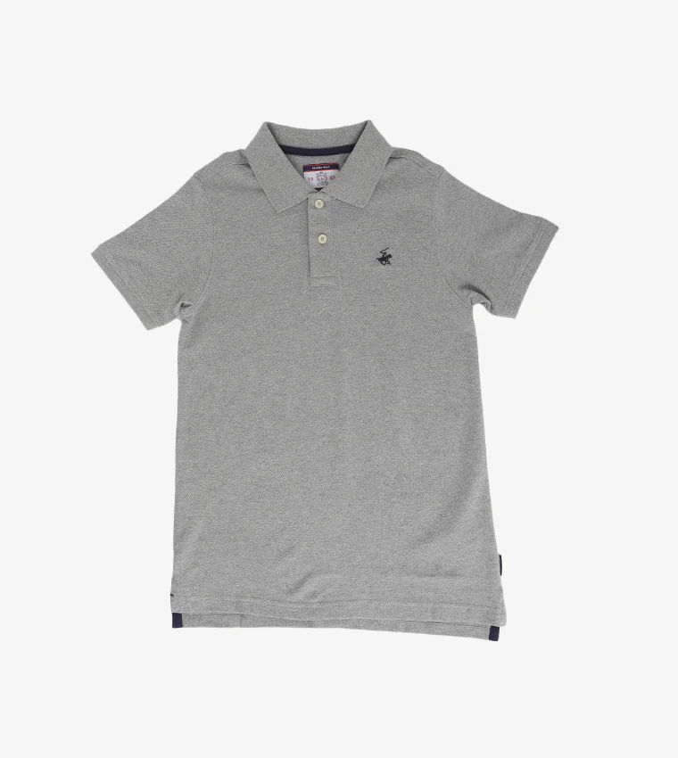 Bhpc Kids Grey Melange Short Sleeve Polo