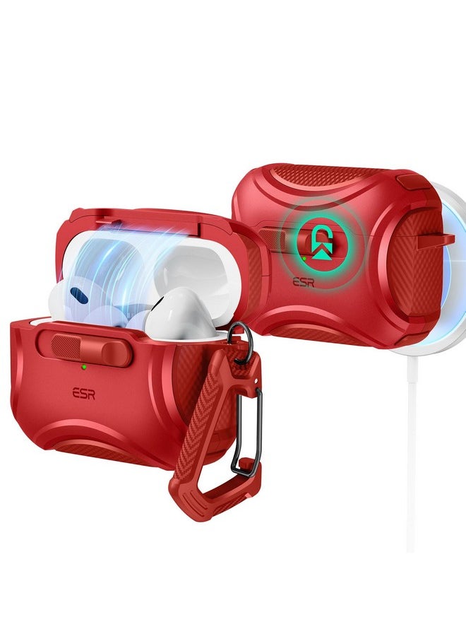 اي اس ار حافظة ESR لسماعات AirPods Pro (2023/2022/2019، الجيل الثاني/الأول)، متوافقة مع سماعات AirPods Pro من الجيل الثاني (كابل USB-C/Lightning)، MagSafe سهل الاستخدام، قفل مقاوم للسقوط، سهل الفتح، سلسلة Cyber، أحمر غامق  - Image 1