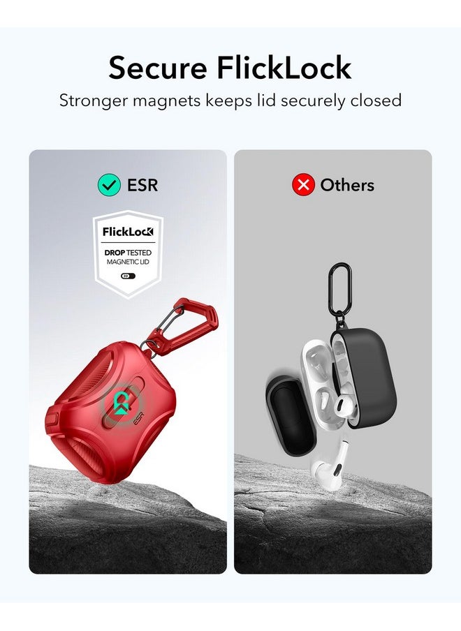 اي اس ار حافظة ESR لسماعات AirPods Pro (2023/2022/2019، الجيل الثاني/الأول)، متوافقة مع سماعات AirPods Pro من الجيل الثاني (كابل USB-C/Lightning)، MagSafe سهل الاستخدام، قفل مقاوم للسقوط، سهل الفتح، سلسلة Cyber، أحمر غامق  - Image 3