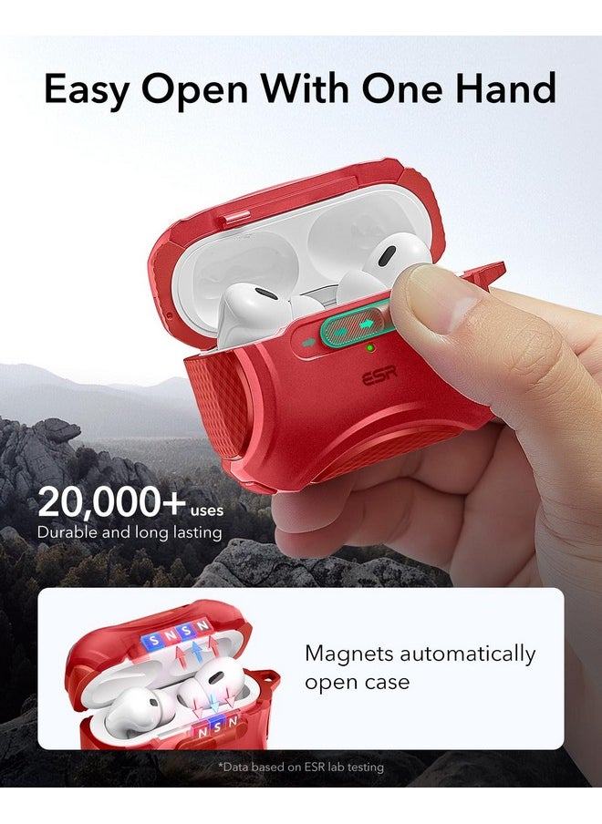 اي اس ار حافظة ESR لسماعات AirPods Pro (2023/2022/2019، الجيل الثاني/الأول)، متوافقة مع سماعات AirPods Pro من الجيل الثاني (كابل USB-C/Lightning)، MagSafe سهل الاستخدام، قفل مقاوم للسقوط، سهل الفتح، سلسلة Cyber، أحمر غامق  - Image 4