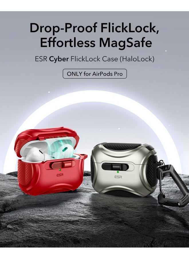 اي اس ار حافظة ESR لسماعات AirPods Pro (2023/2022/2019، الجيل الثاني/الأول)، متوافقة مع سماعات AirPods Pro من الجيل الثاني (كابل USB-C/Lightning)، MagSafe سهل الاستخدام، قفل مقاوم للسقوط، سهل الفتح، سلسلة Cyber، أحمر غامق  - Image 2