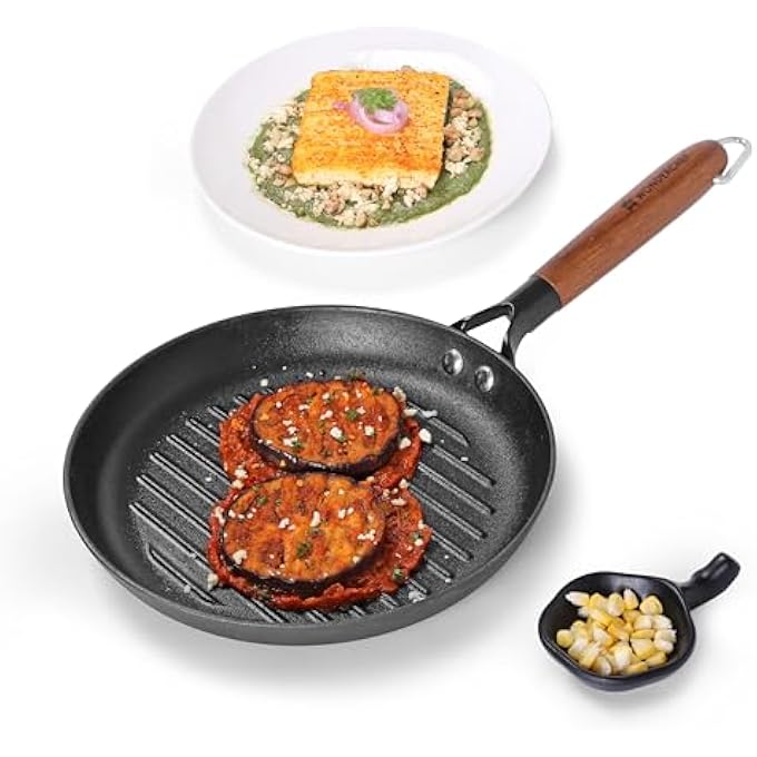 Wonderchef PreSeasoned Ferro Light 24Cm Grill Pan 25Mm  Acacia Wooden Handles  Gravity Moulding Technology  No Chemical Coating 10 Year Warranty - Image 1