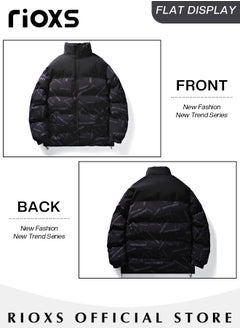 RIOXS Men's Casual Letters Printing Winter Down Cotton Jackets Warm & Lightweight Puffer Coat with Standing Collar and Slim Fit Windproof Outdoor Jacket  - Image 4